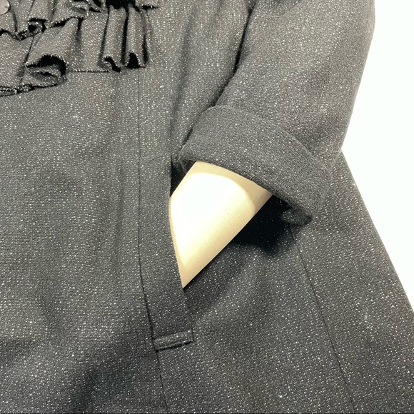 Twelve Couture black silver lurex wool blend 3/4 sleeve ruffle swing coat Size S - Picture 5 of 9